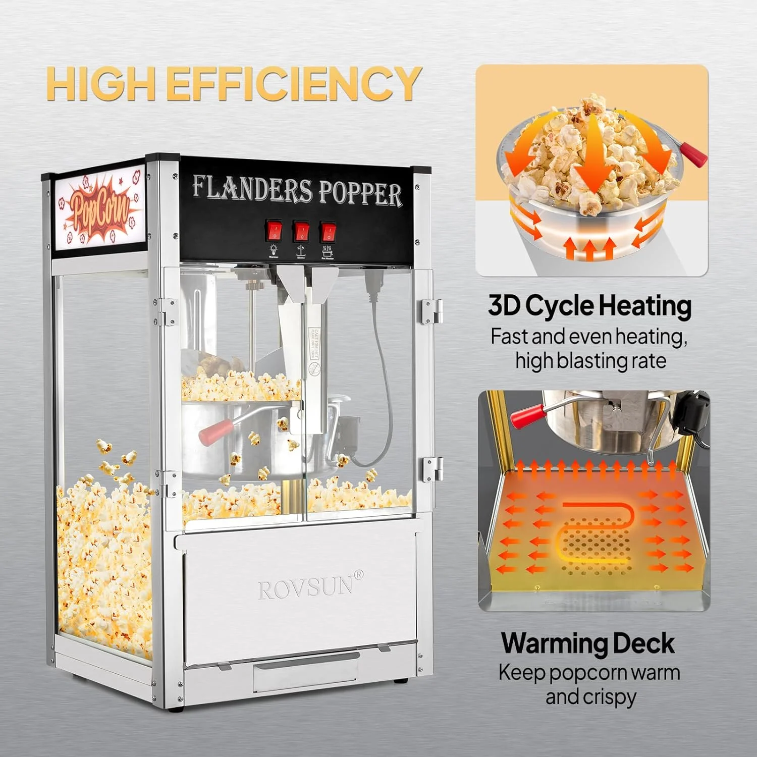 ROVSUN Popcorn Machine with 16 Ounce Kettle, Countertop Popcorn Maker Commercial Popcorn Machine w/ Stainless Steel Scoop, Oil Spoon & 3 Popcorn Cups for Home Movie Theater, Black