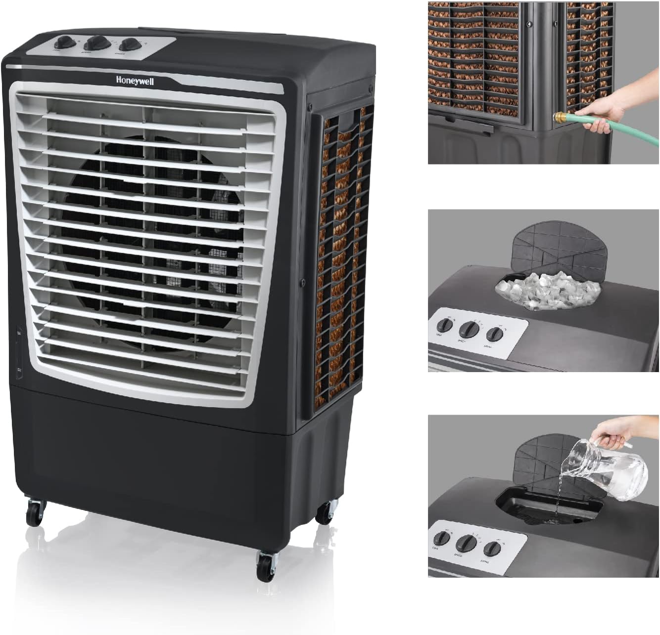 Honeywell 2669 CFM Outdoor Portable Evaporative Cooler & Fan, 33 Ft Air Throw for Large Outdoor Spaces, CO610PMG, Grey