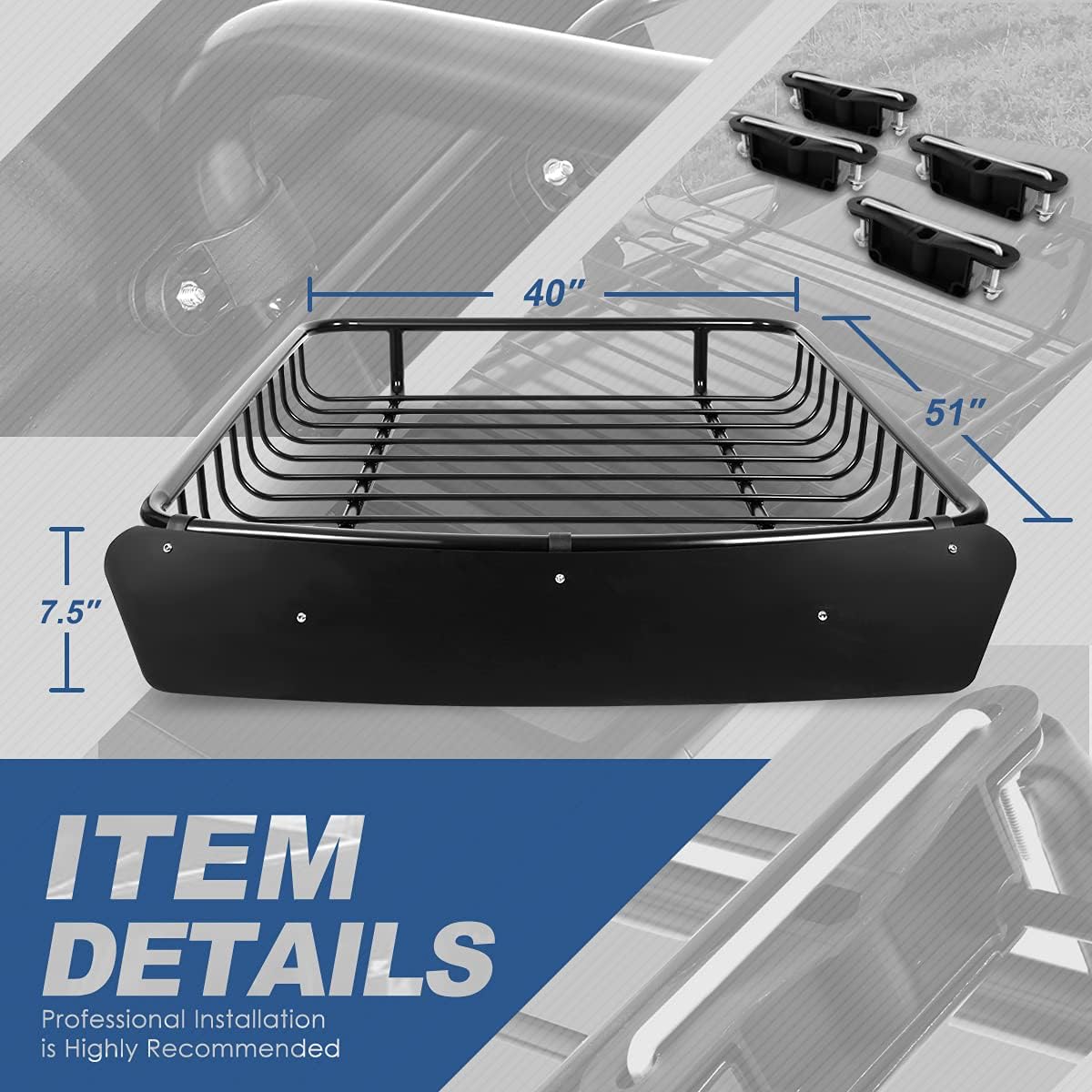 51 inches x 40 inches Mild Steel Roof Rack Top Cargo Carrier Basket