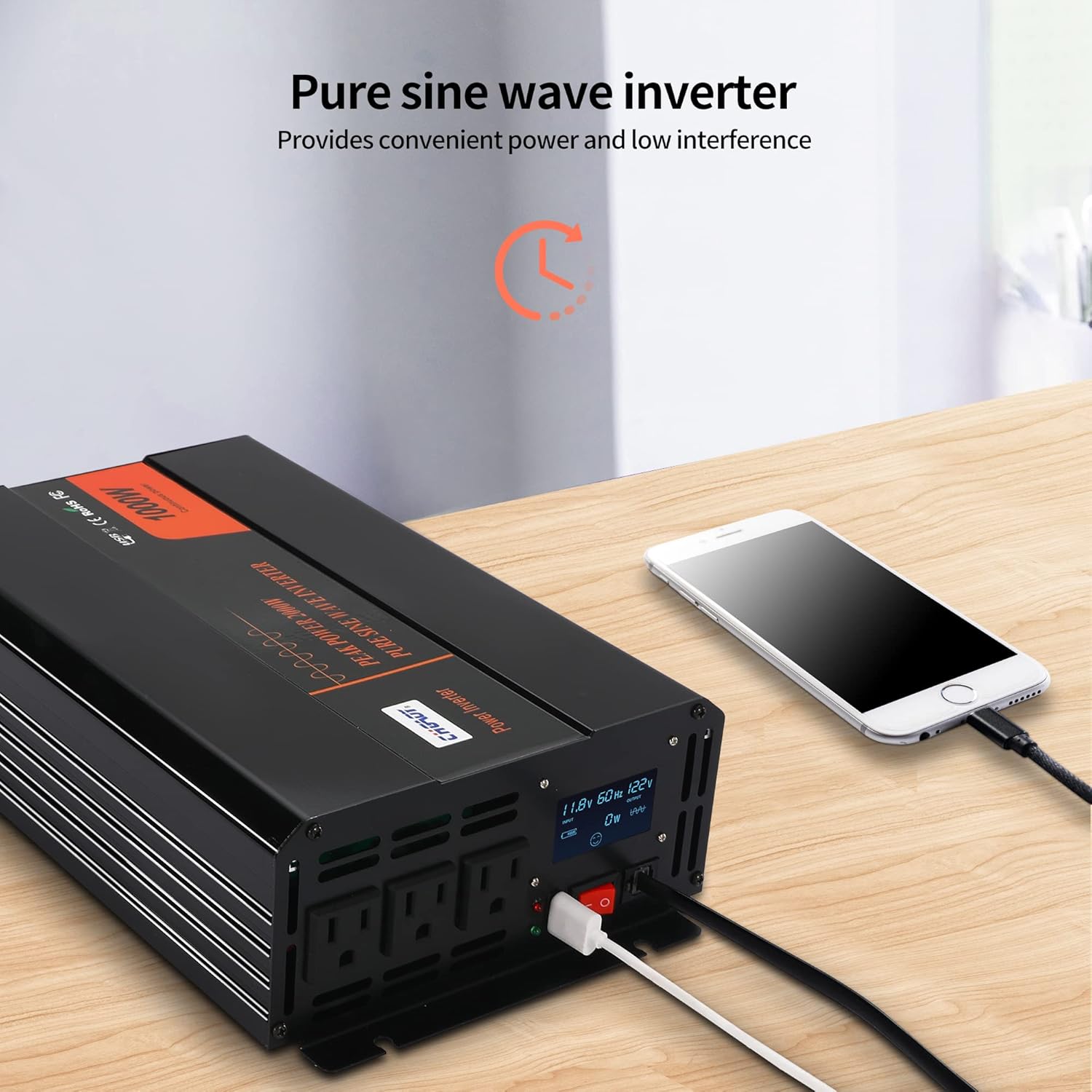 Power Inverter, 2000W Pure Sine Wave Inverter DC 12V to AC 120V Car Inverter with LCD Digital Display Remote Control USB Port Power Converter for Travel/Camping