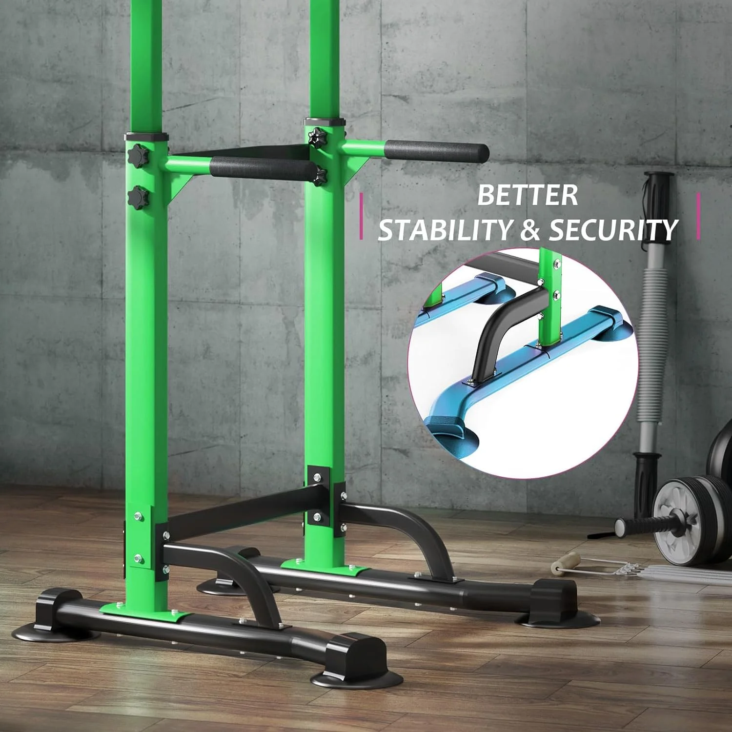 SOGES Height Adjustable Power Tower Dip Stands Pull up Bar Strength Training for Home Gym Black