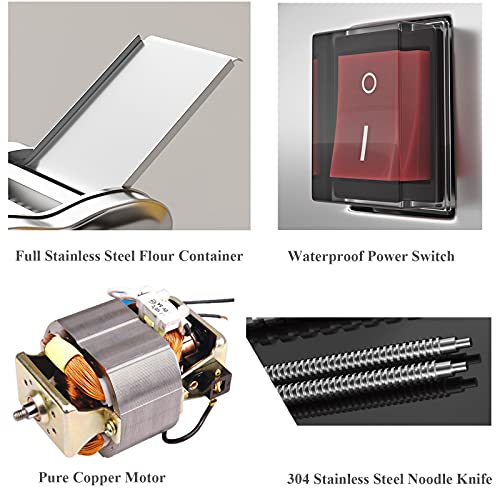 Electric Household Pasta Maker Automatic Noodle Maker Machine Dough Pressing Spaghetti Roller 2-in-1 Dual Knife No Disassembled Stainless Steel for Home Commercial Use