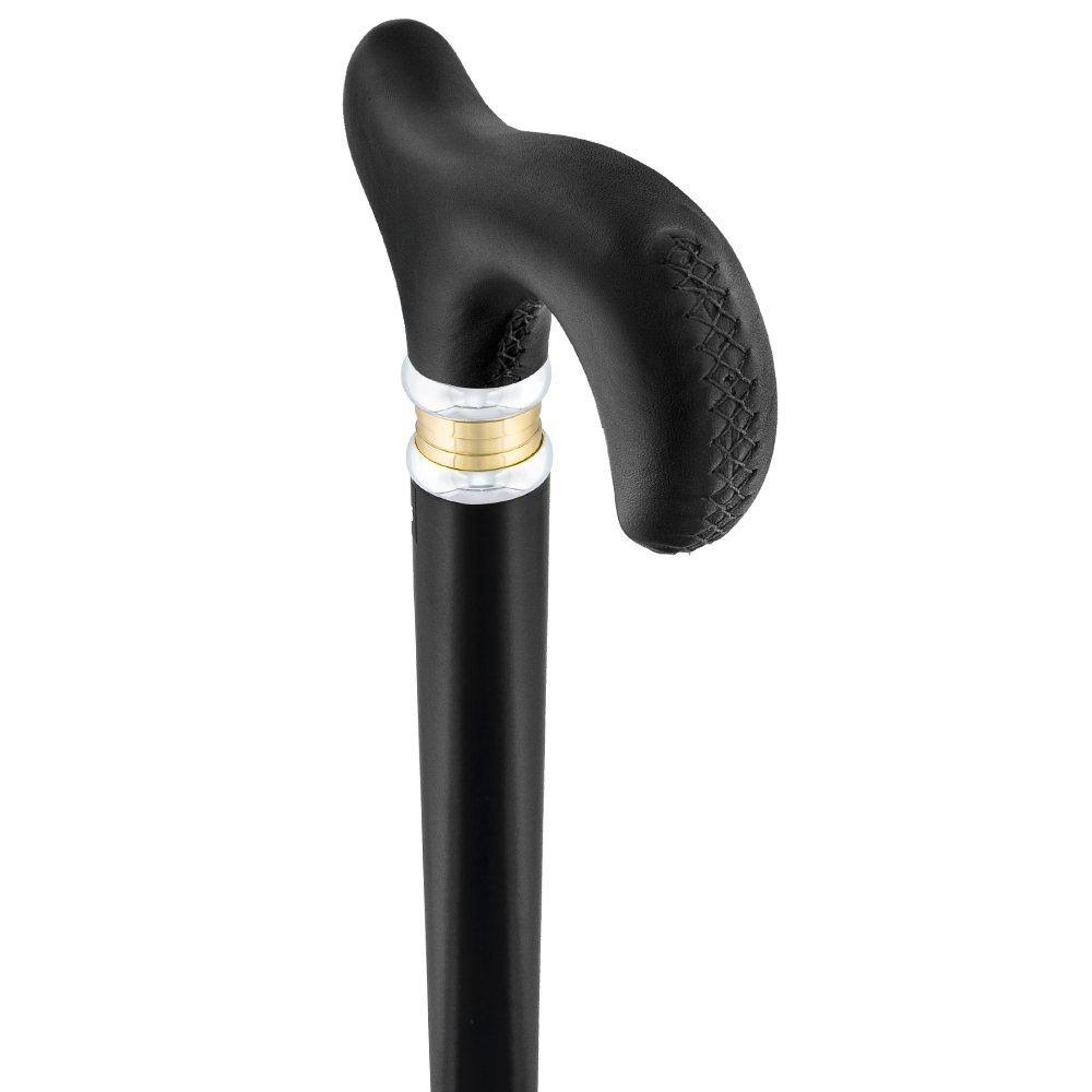 Royal Canes Black Leather Derby Walking Cane w/ Black Beechwood Shaft
