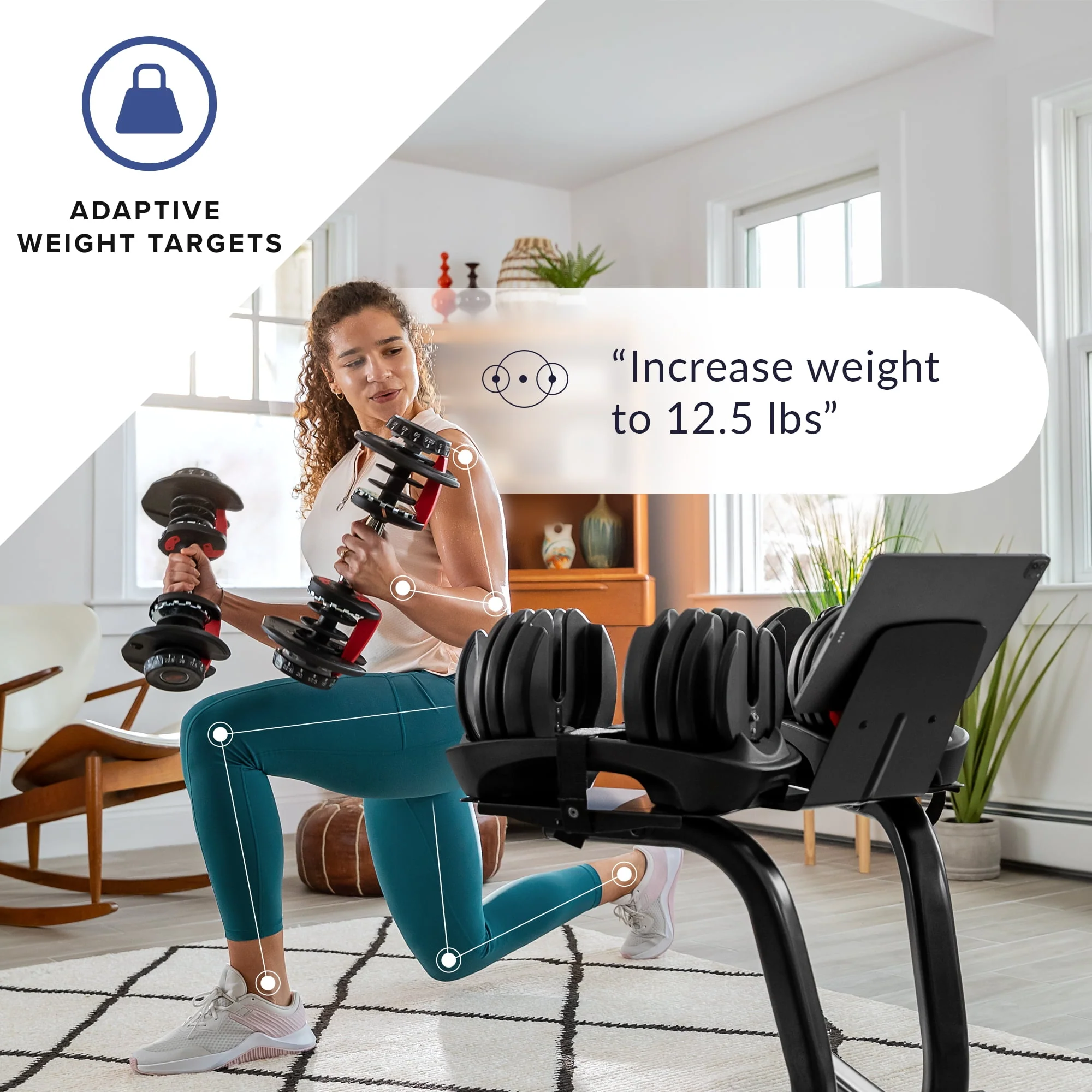 Bowflex SelectTech 552 Dumbbell, Adjustable, Single, Free 2-Month JRNY Membership
