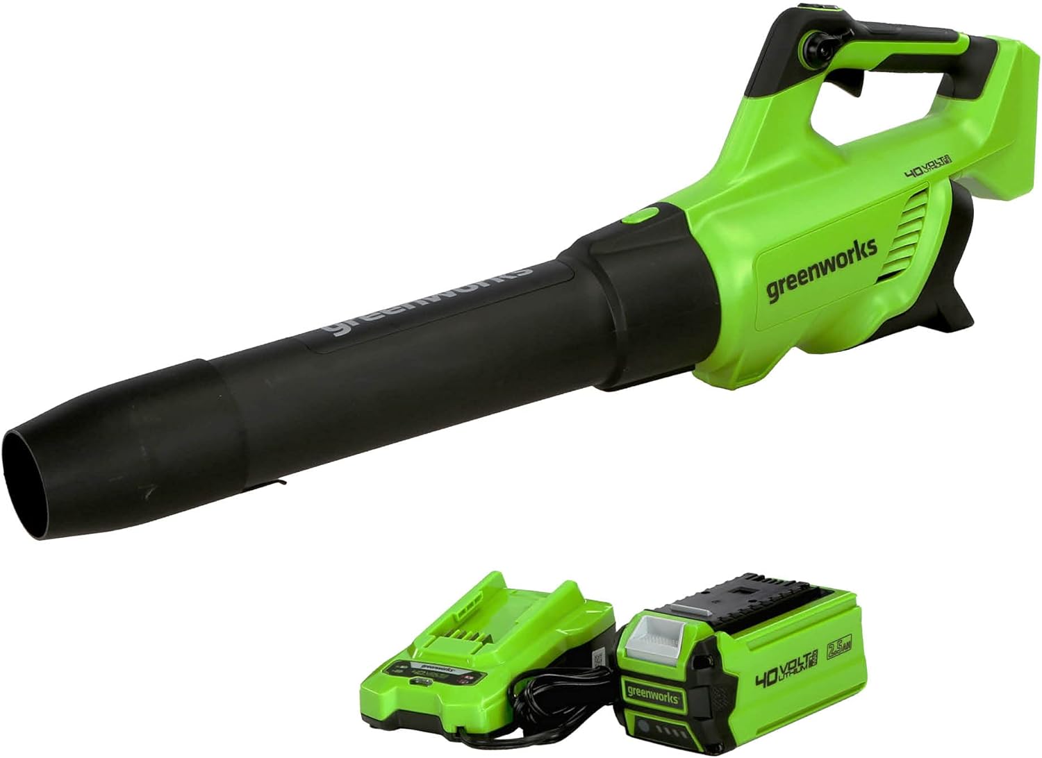 Greenworks 40V (120 MPH / 500 CFM) Cordless Axial Blower, 2.5Ah USB Battery (USB Hub) and Charger Included