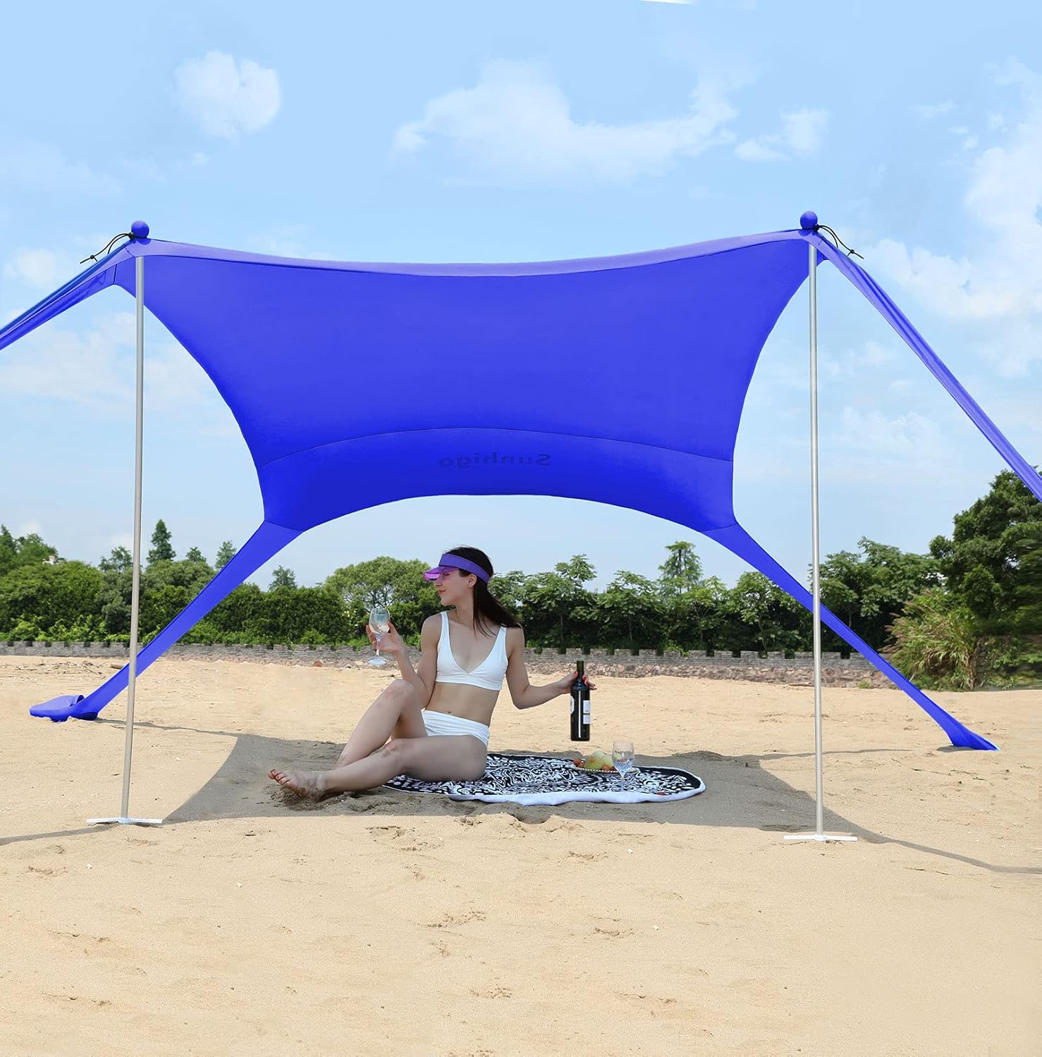 Sunhigo Beach Shade Canopy UPF50+ Family Beach Tent with 4 Aluminum Poles, Sand Shovel and Carry Bag, Portable Beach Sunshade Pop Up Sun Shelter for Beach,Fishing,Backyard and Picnics (10x10 Ft,Navy)