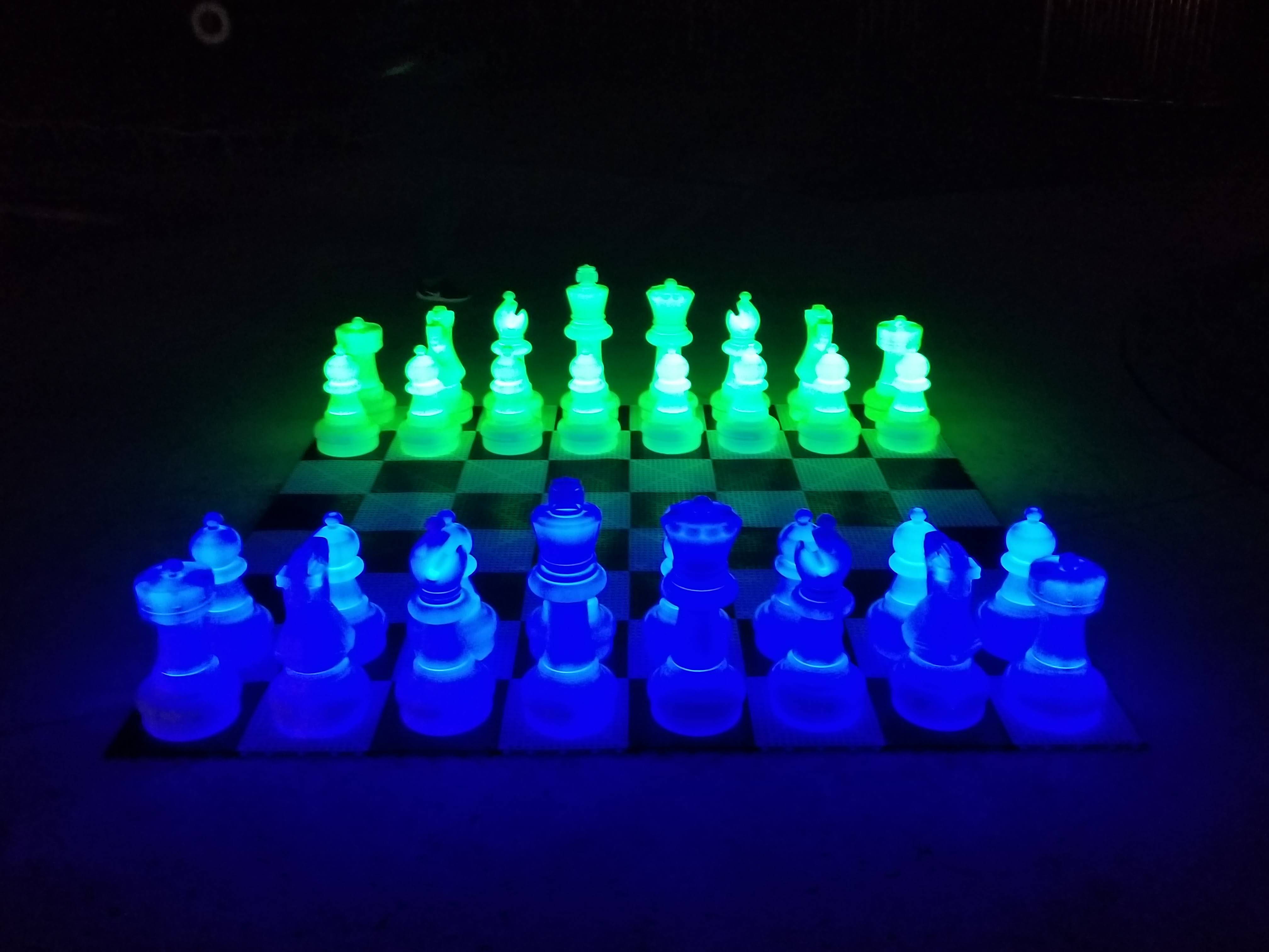 2' Tall Light-Up Giant Chess Set - Night Use - 2 White Sides Light Red and White MegaChess Color: Blue/Green