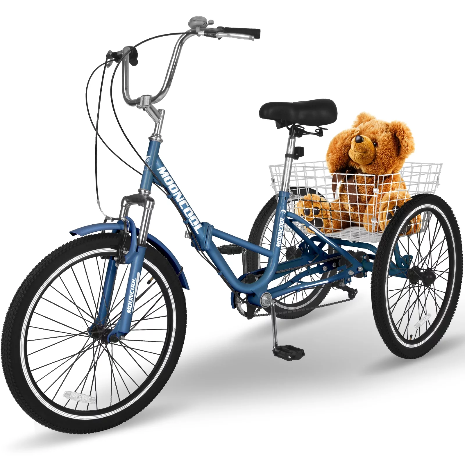 Lilypelle 24" Adult Tricycle Folding Tricycle 3 Wheel Bikes 7 Speed Trikes with Shopping Basket for Seniors Adult,Green