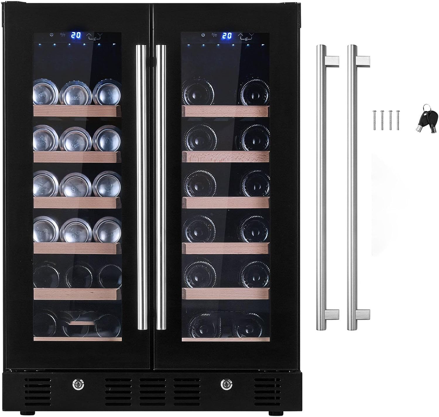 24 inch Wine and Beverage Refrigerator with Dual Zone Tempered Glass Door and Digital Temper Control - Built-in or Freestanding - ETL Certified