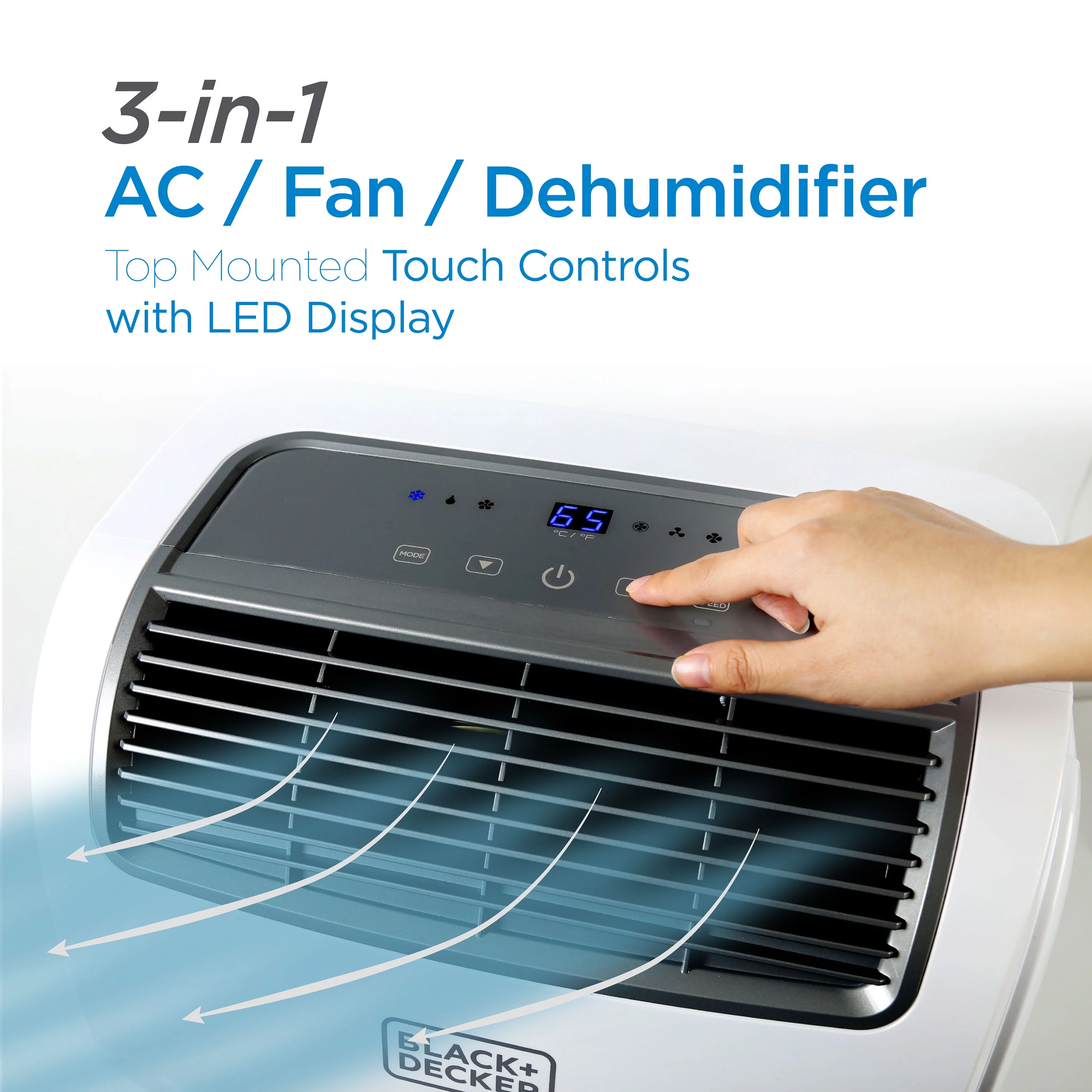 BLACK+DECKER 6,500 BTU SACC/CEC (12,000 BTU ASHRAE) Portable Air Conditioner, Portable for Room, 3-in-1 AC Unit, Dehumidifier, & Fan, Portable AC with Installation Kit & Remote Control