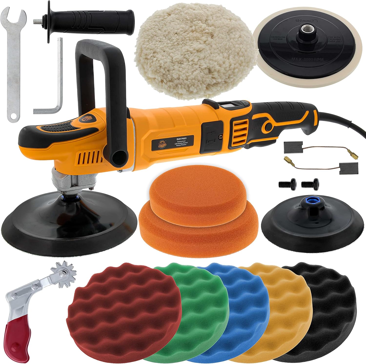 Dura-Gold Professional 7" Rotary Polisher Buffer Sander with Buffing & Polishing 8 Pad Kit, LED Variable Speed RPM Control, Heavy-Duty High-Performance, Powerful 1200 Watts - Car Auto Paint Detailing