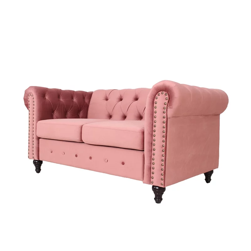 Home Square 2 Piece Microfiber Living Room Loveseat Set in Smoky Rose