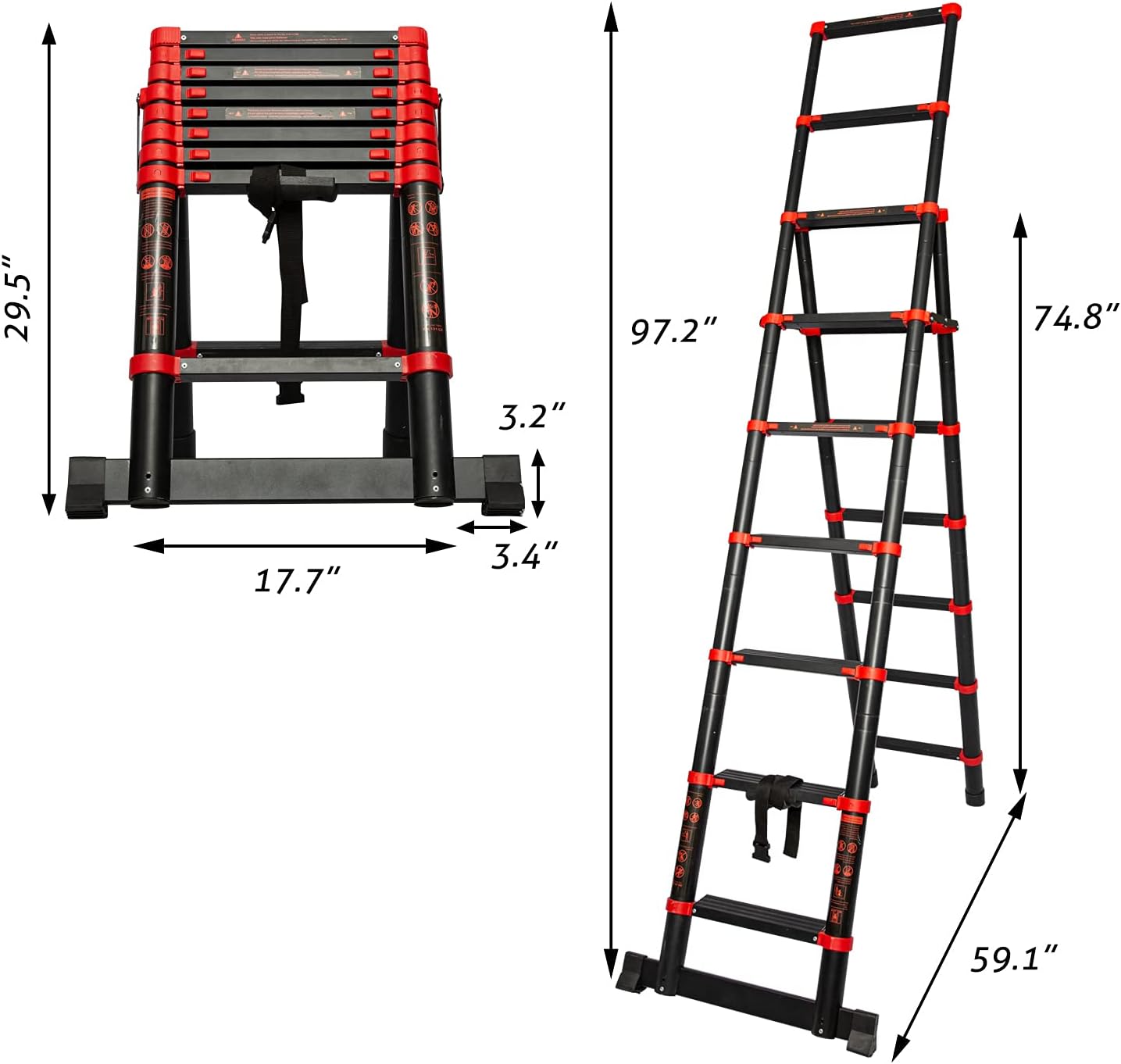 X&T Telescopic Ladder 7+9 Aluminum Telescoping Collapsible Ladder, A-Frame Extension Ladder Foldable Lightweight Ladders for Home, 330 Pound Capacity