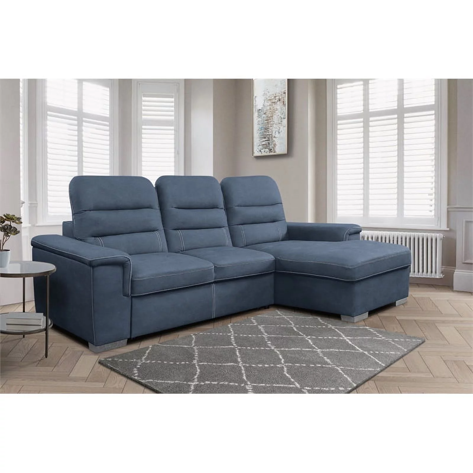 Lexicon Alfio Microfiber Sectional Sofa with Pull Out Bed in Blue