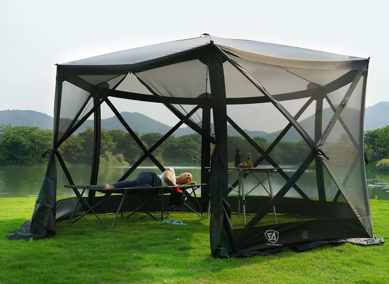 EVER ADVANCED Pop Up Gazebo Screen House Tent for Camping 8-10 Person Instant Canopy Shelter with Netting Portable for Outdoor, Backyard