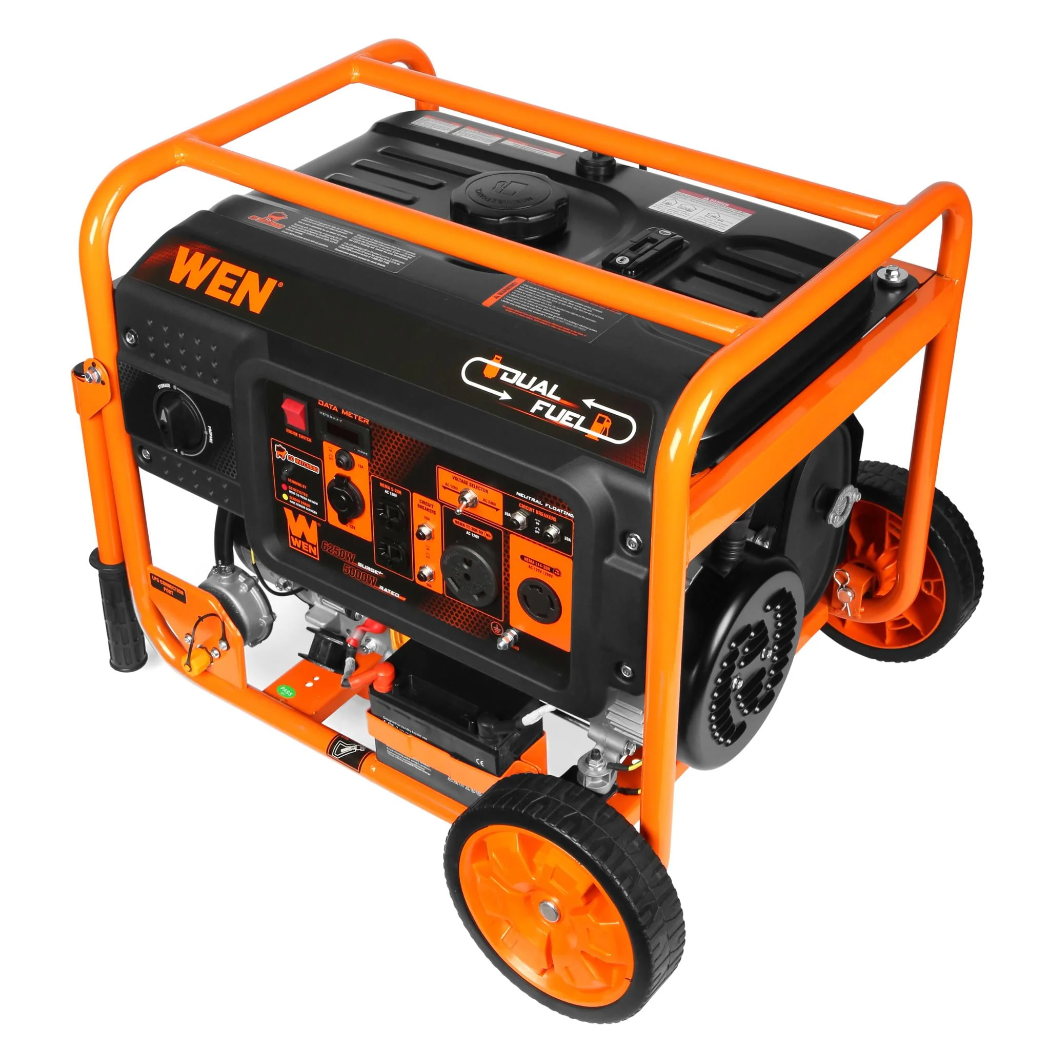 WEN 6250-Watt 120-Volt/240-Volt Dual Fuel Electric Start Portable Generator with Wheel Kit and CO Shutdown Sensor