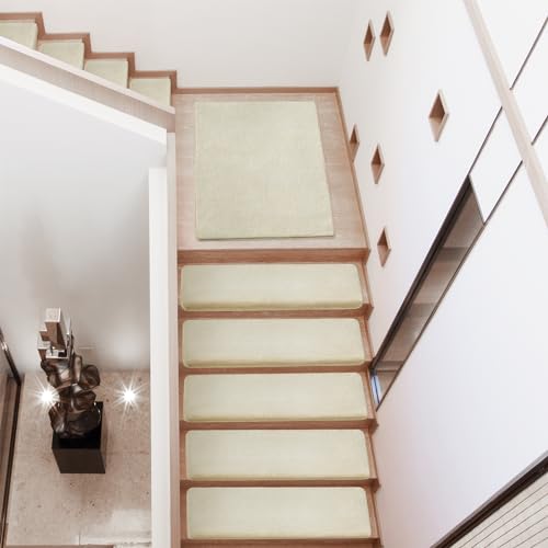 PURE ERA Carpet Stair Treads Ultra Plush Soft Bullnose Indoor Stair Protectors Pet Friendly Non-Slip Skid Resistant Tape Free Washable Reusable