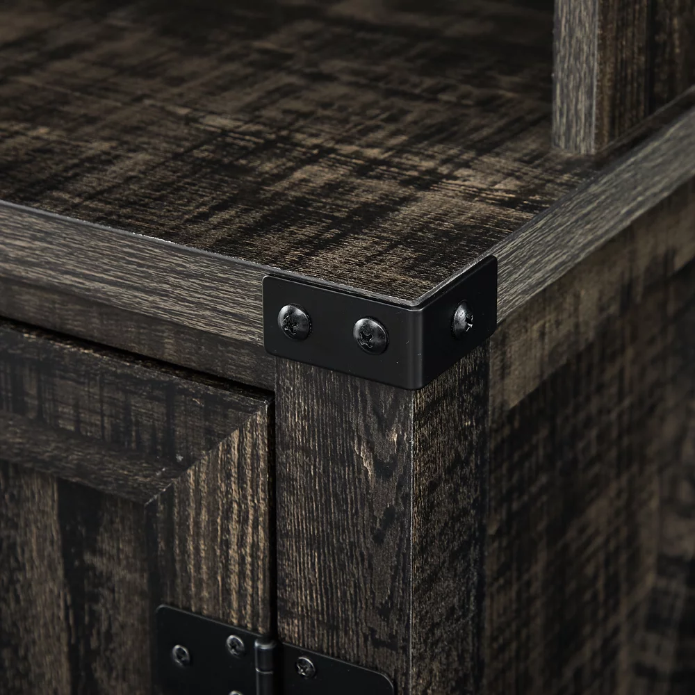 Gramercy Way Bar Cabinet with Upper Glass Cabinet in Charocal Finish - Curated Treasures Market