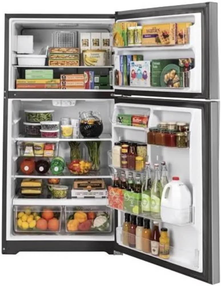 GE GIE22JSNRSS 33" Top Freezer Refrigerator with 21.9 cu. ft. Total Capacity Energy Star Certified LED Lighting Sliding Deli Drawer Adjustable Wire Freezer Shelf ADA Compliant in Stainless Steel