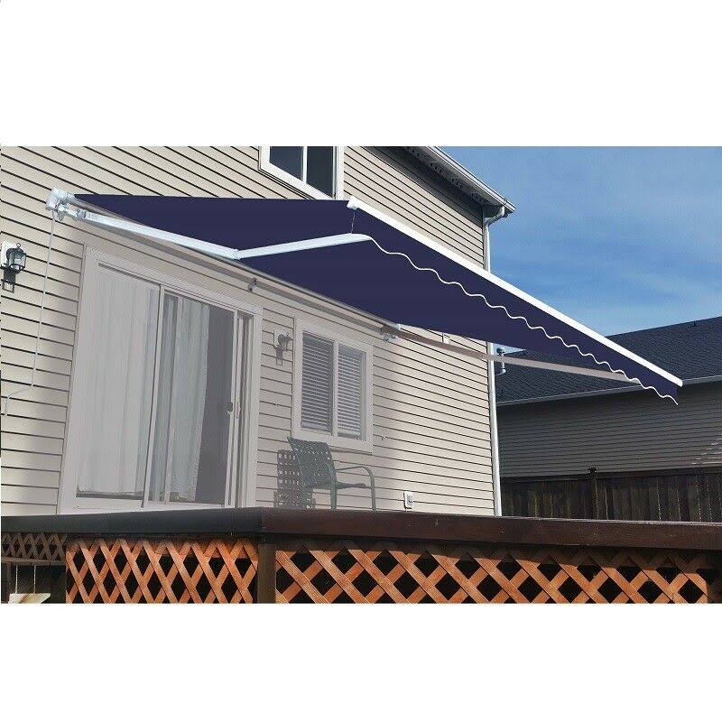 Aleko Retractable Patio Awning 12 x 10 ft Deck Sunshade Blue Color