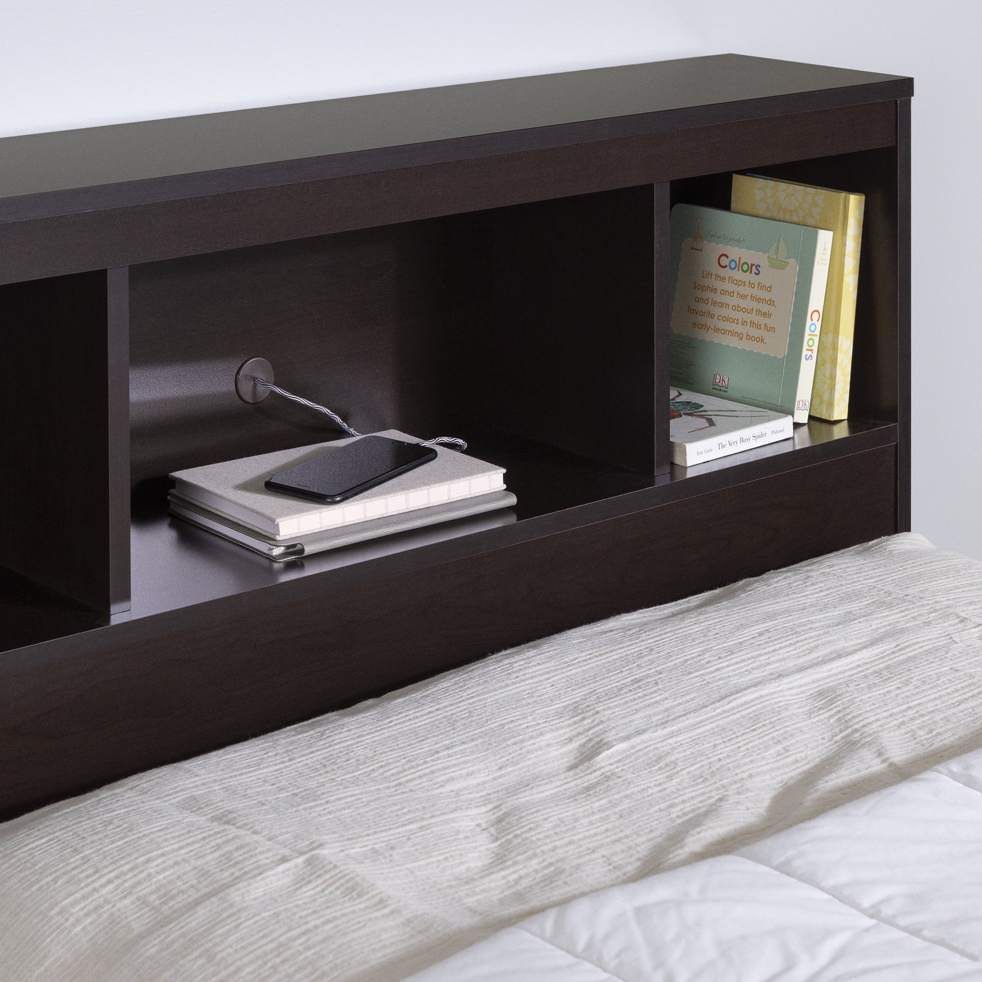 South Shore Spark 3-Drawer Storage Bed, Twin, Chocolate, with Bookcase Headboard