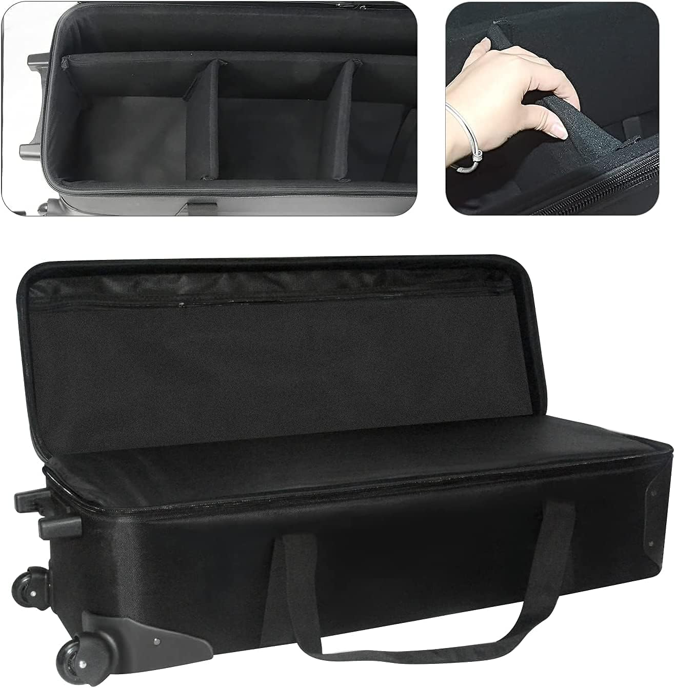 Bimiti Camera Trolley Case with Straps Padded Compartment and Wheels 44x15x11.8 inches Trolley Carrying Case for Light Stand, Tripod, Strobe Light, Cameras and Other Photographic Accessories Carring