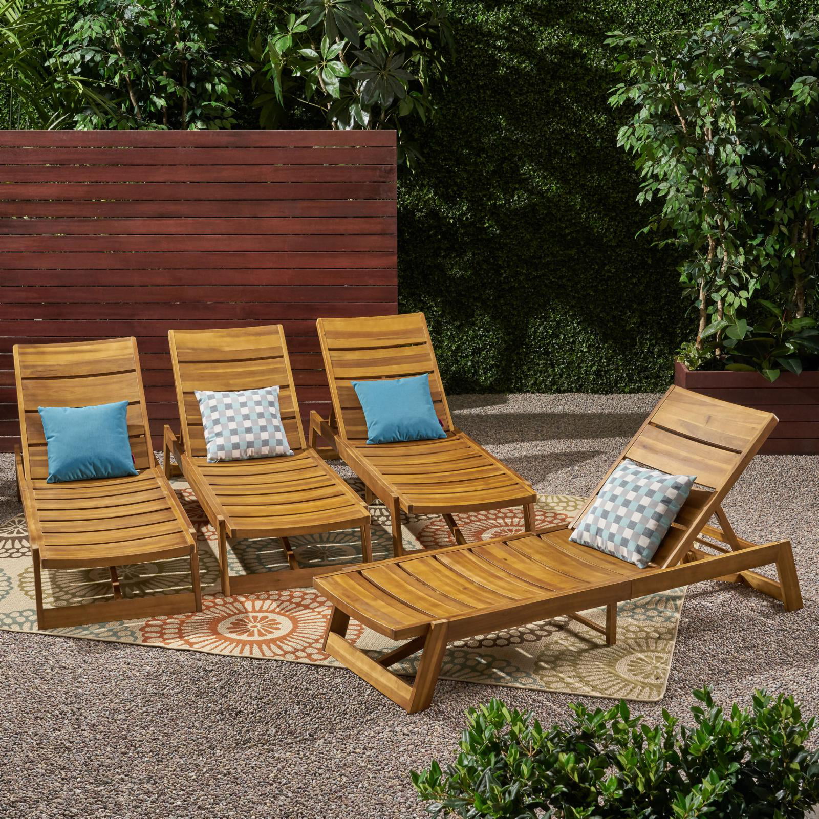 Melissa Outdoor Acacia Wood Chaise Lounge (Set of 4)