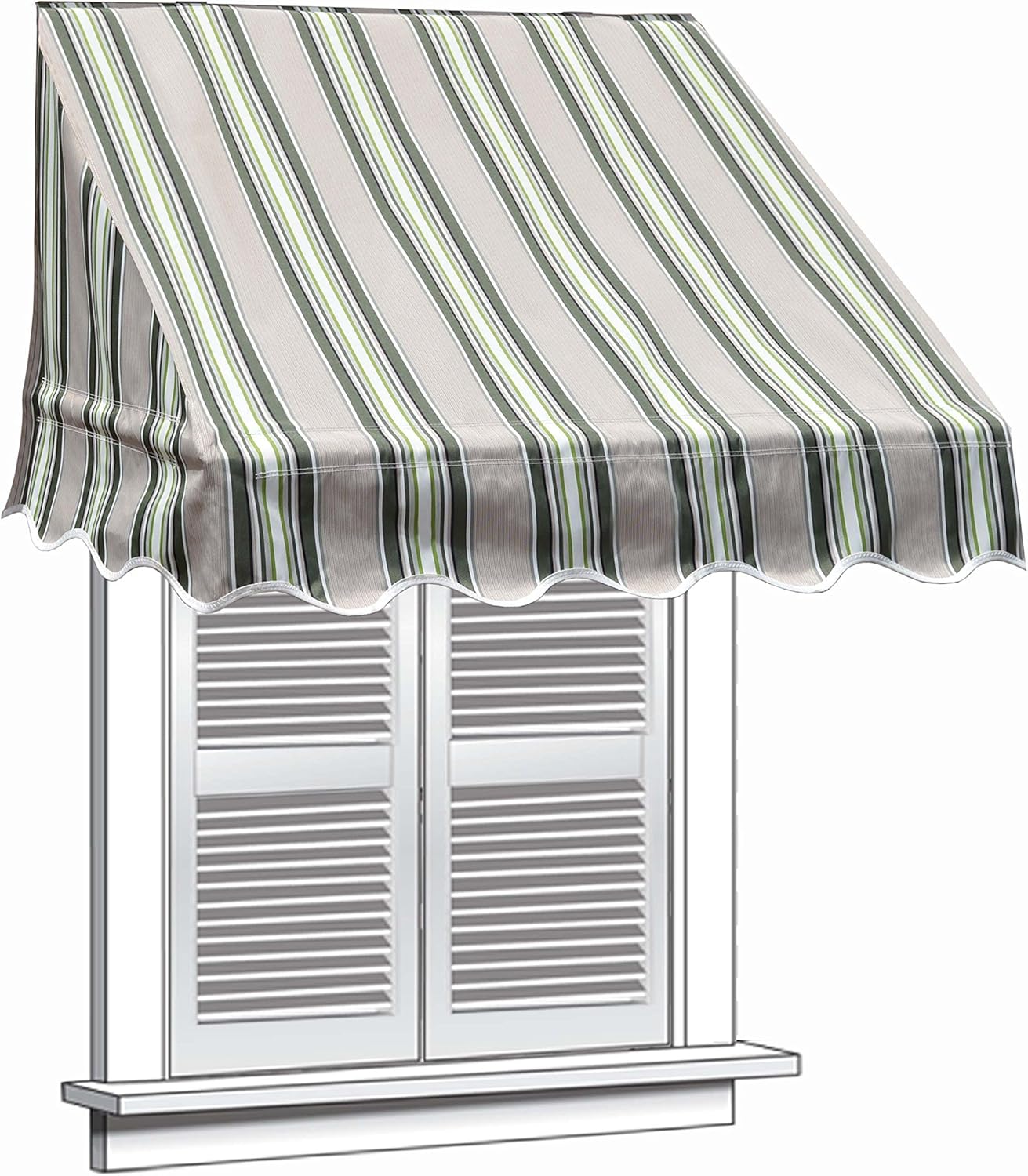 ALEKO WAW6X2MSTRGR58 Window Canopy Awning 6 x 2 Feet Multi-Stripe Green Pack of 2