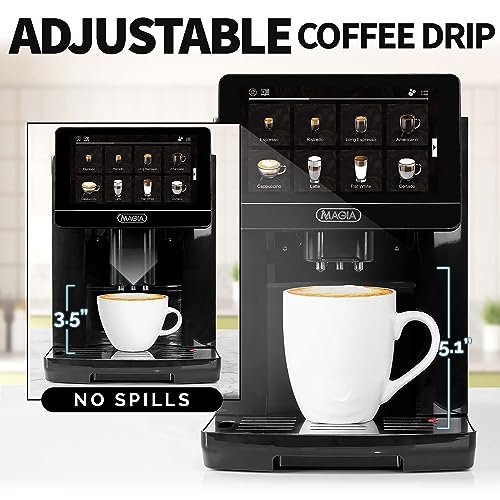 Zulay Magia Super Automatic Coffee Espresso Machine - Durable Automatic Espresso Machine With Grinder - Espresso Coffee Maker With Easy To Use 7” Touch Screen, 20 Coffee Recipes, 10 User Profiles