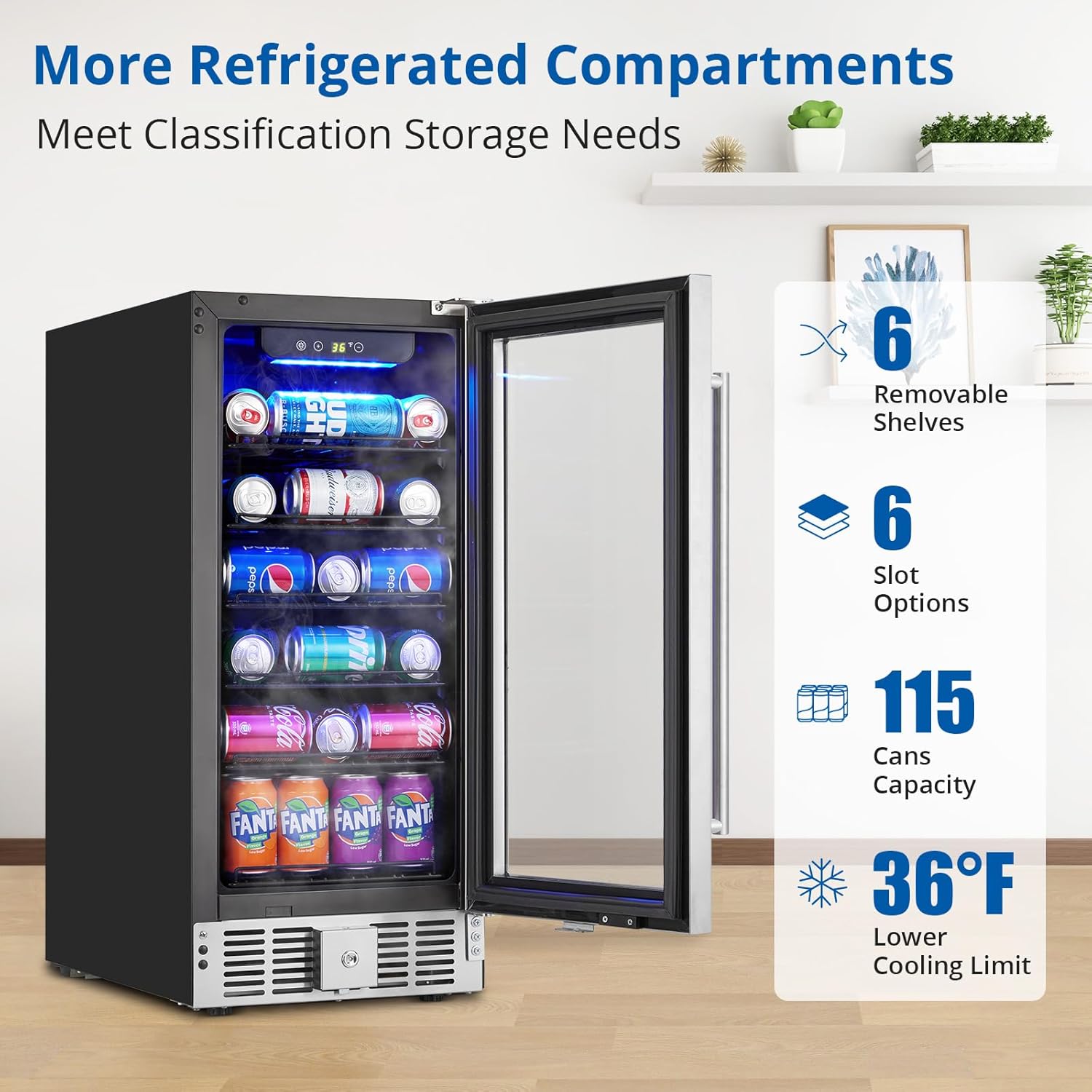 Towallmark Beverage Refrigerator, 3.2 Cu.ft Beverage Fridge｜115 Cans Capacity, Small Beverage Cooler with 36～60°F Adjustable Digital Temperature Control Compressor and Safety Lock