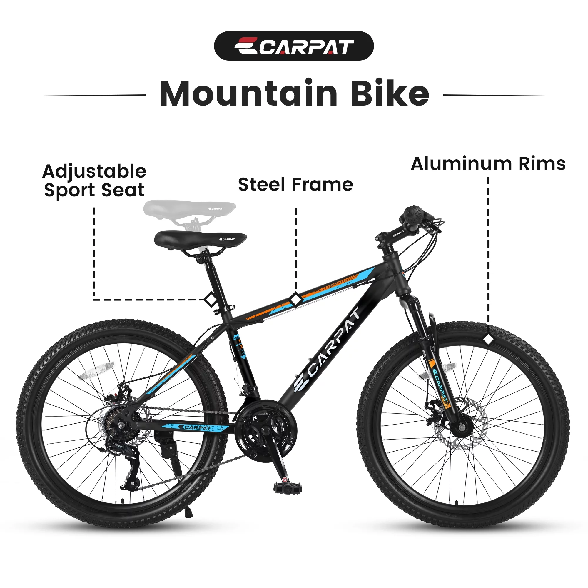 CHAMPIERRE 24 inch Boys Bike, Mountain Bike for Man and Woman, Shimano 21 Speed Bicycle for Boys and Girls,Orange