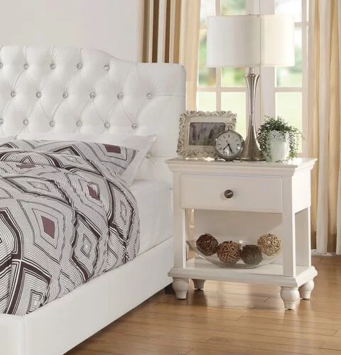 Bedroom Furniture 6pc White Full Size Bed Set Dresser Mirror 2x Nightstand Chest Tufted Headboard Contmeporary Classic