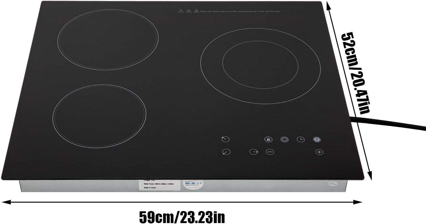 3 Burner Electric Cooktop 110v, 23 Inch Portable Electric Stove Cooktop with LED Display, Child Safety Lock and Timer, 2600W 9 Power Level Electric Ceramic Built-in Cooktop (No Plug)