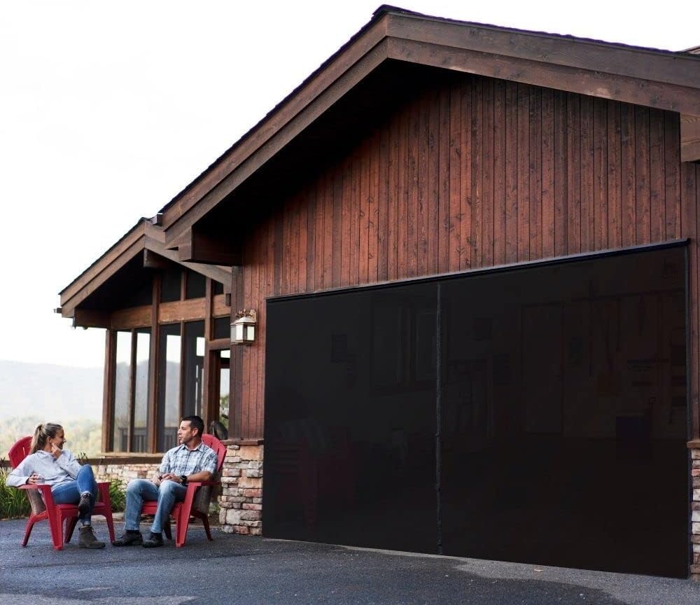 Heavy Duty 2 Car Garage Door Screen, (16 x 7) Durable Fiberglass Mesh Screen with Magnetic Auto Close, Kid and Pet Safe, Fresh Air in - Bugs & Mosquitos Out, Easy Install Screen Door Kit, All Season