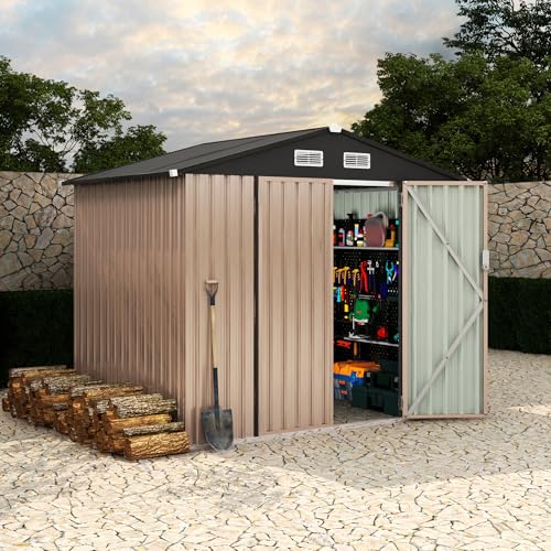 All-Weather Resin Shed with Window, Outdoor Plastic Garden Shed with Lockable Door and Vents, Outdoor Resin Storage Sheds for Tool, Bike, Backyard, Patio