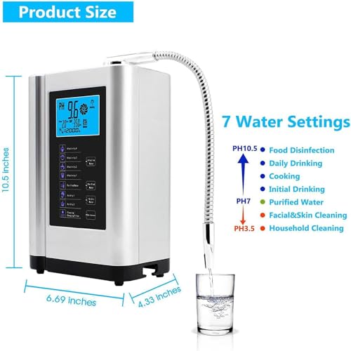 Alkaline Electrolyzed Water Machine, Ph 3.5-10.5 Alkaline Acidic Hydrogen Water Purifier, Up to -600mv Orp, 7 Water Settings, Automatic Cleaning, Smart Voice