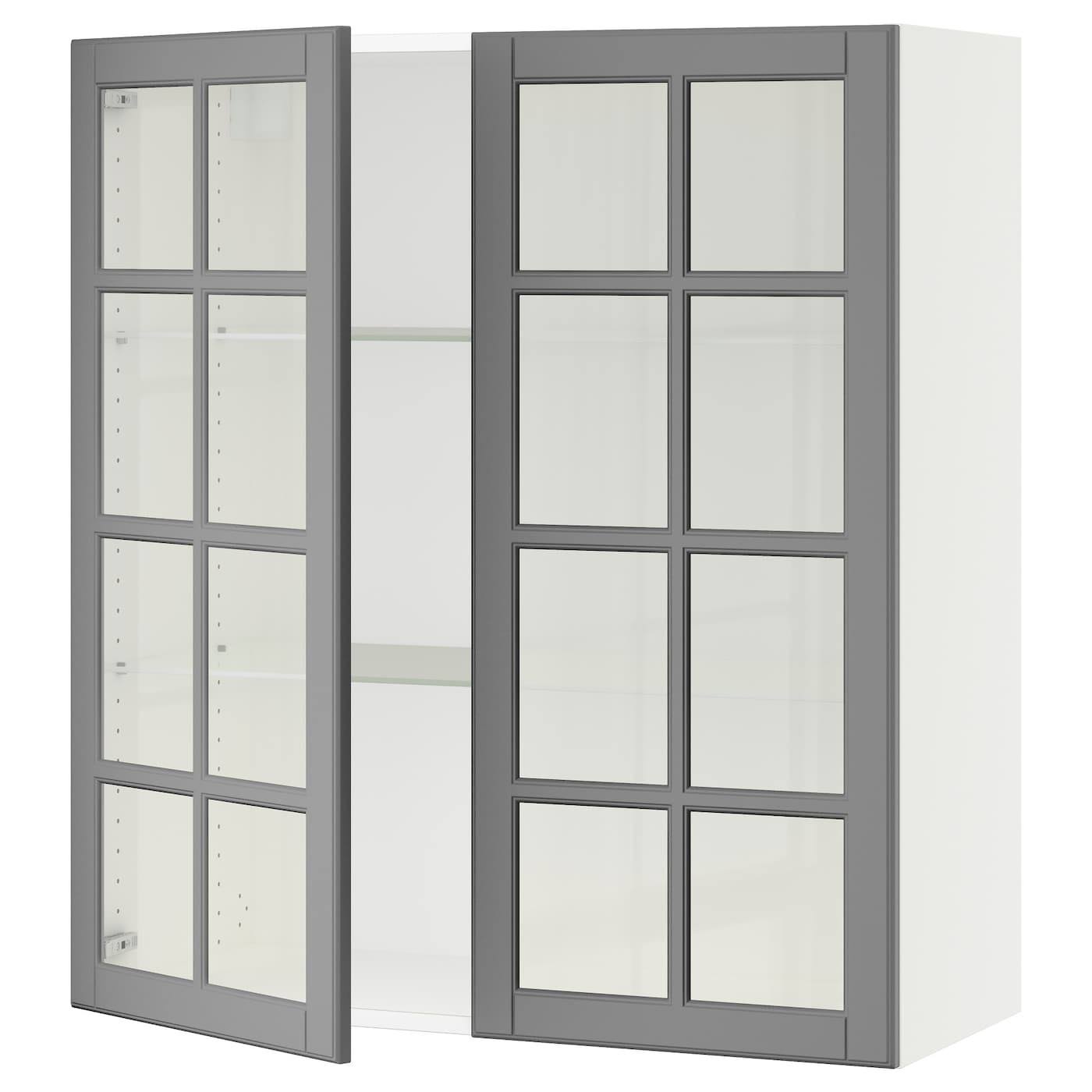 IKEA - SEKTION Wall Cabinet with 2 Glass Doors, white/Bodbyn Gray, 36x15x40 29354345