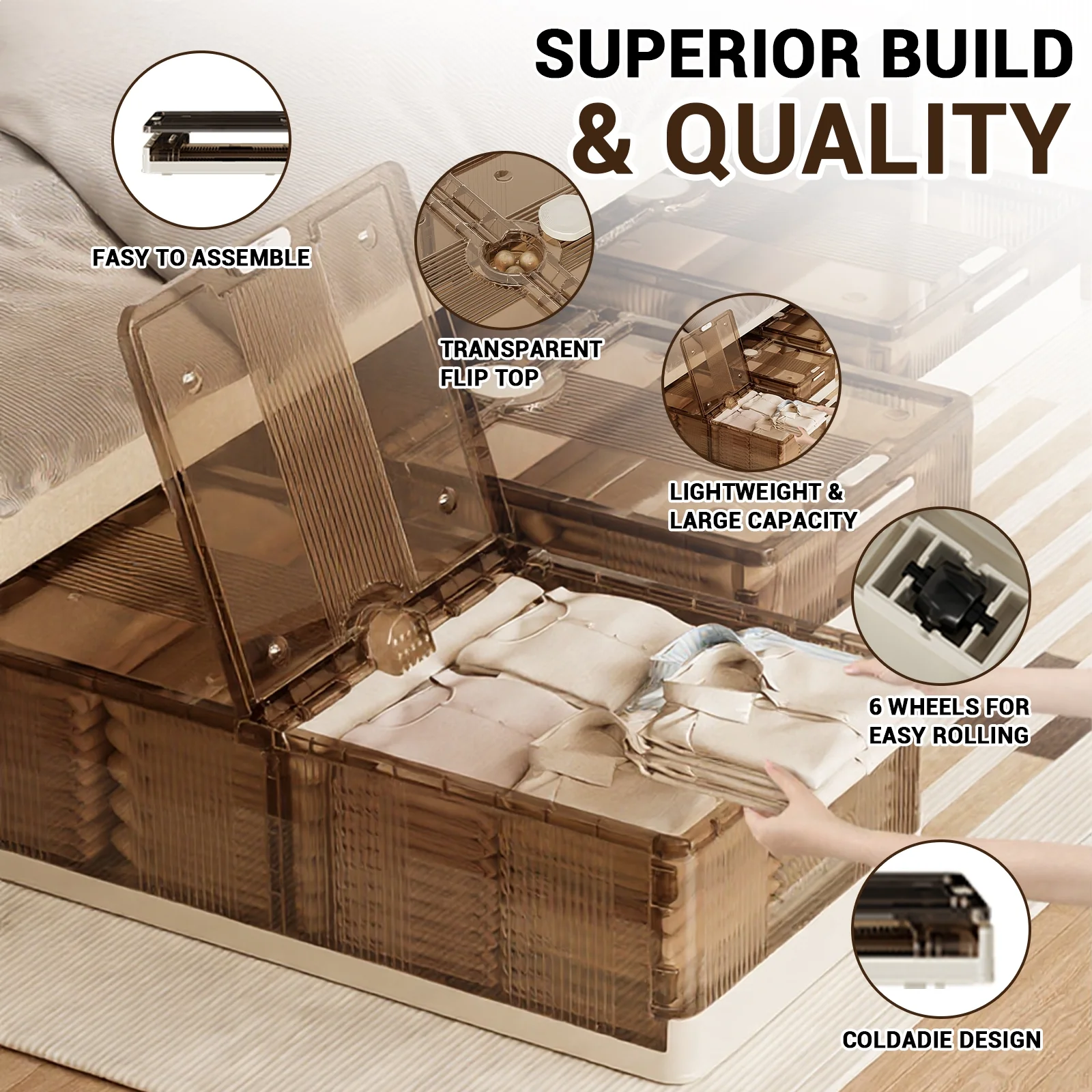 14gal Under Bed Storage Containers - 2 Pack,Stackable Storage Bins with Wheels,Large Capacity Transparent Organizer for Space Saving,Ideal for Clothes, Toys