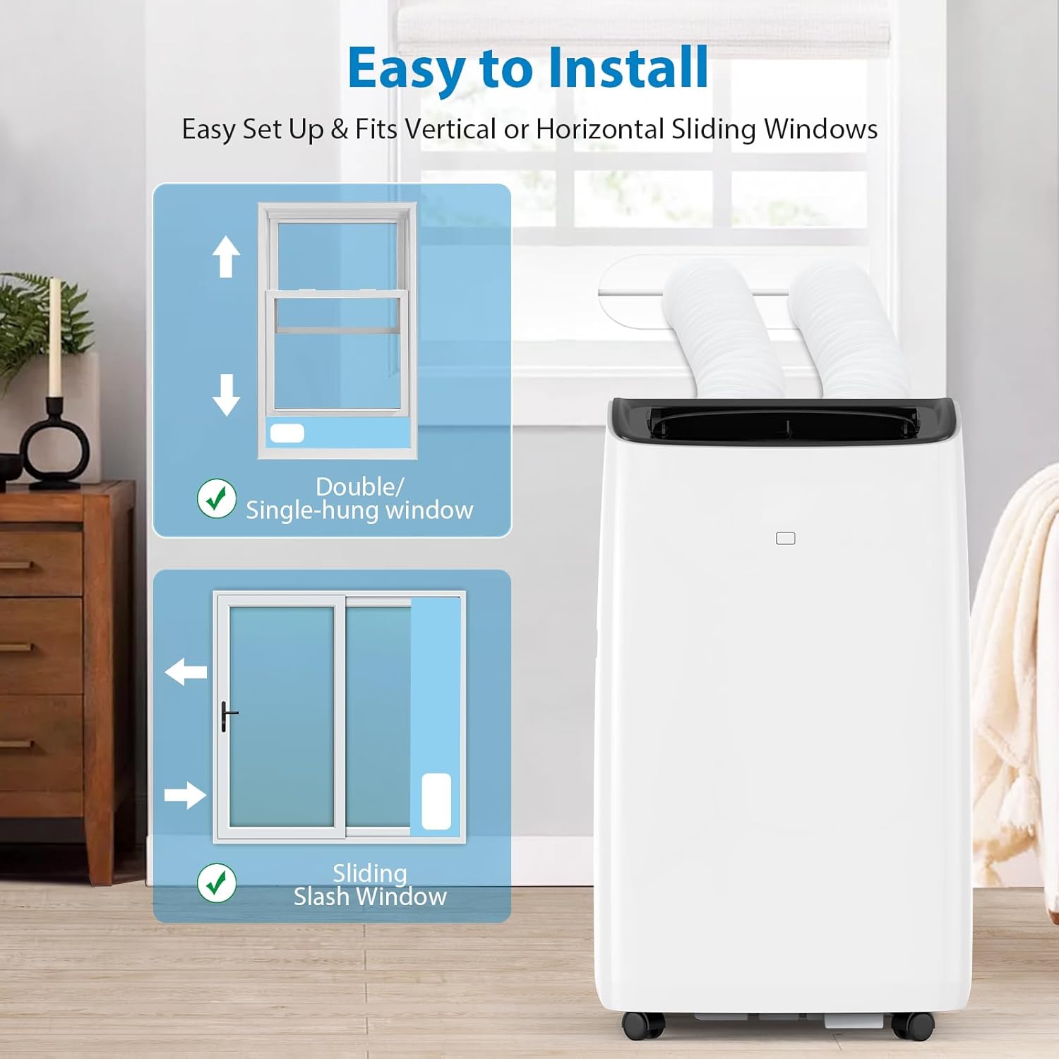 Acekool 14000 BTUs Inverter Portable Air Conditioner and Heater, Portable AC Unit for Rooms Up to 750 Sq. Ft, with Remote Control, Dual Hose, Window Kit, Energy-Saving 13.6 CEER, Low Noise (42dB)