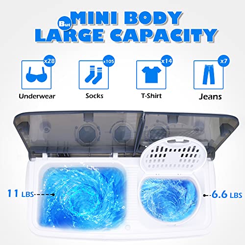 Portable Washing Machine Washer and Dryer Combo Twin Tub 2 In 1 Laundry Washer & Spinner with Built-in Gravity Drain Pump,for Apartment,Dorms,RV Camping