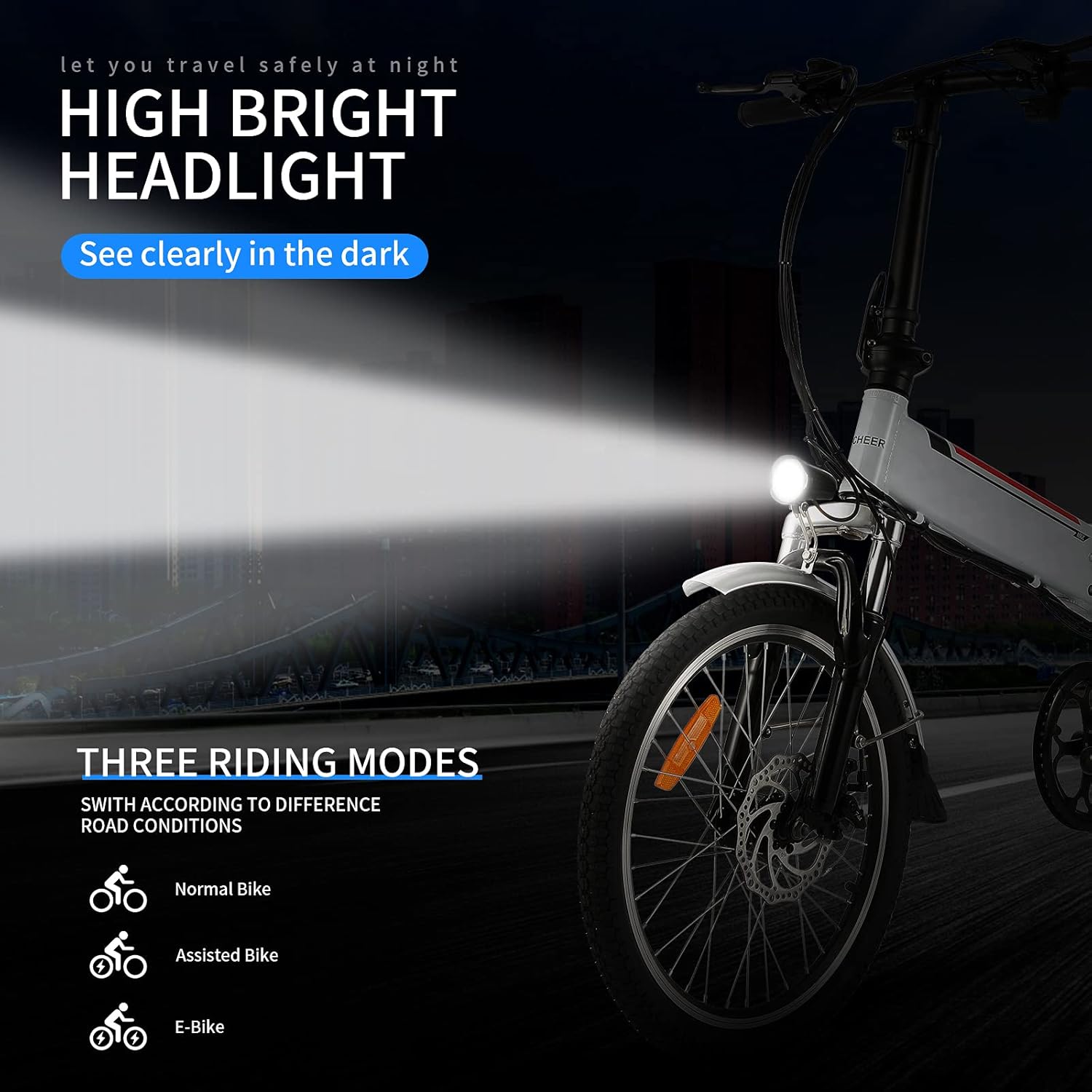 20 Folding Electric Bike with Removable Large Capacity Lithium-Ion Battery (36V 250W), Electric Bicycle 7 Speed Gear and Three Working Modes (White, 20 inch)