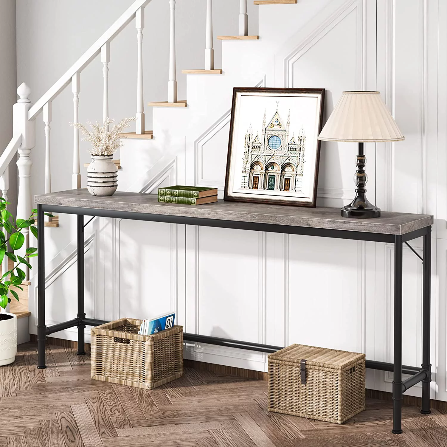 Tribesigns 70.9" Console Table, Behind Sofa Couch Long Hallway Entryway Table for Living Room, Grey