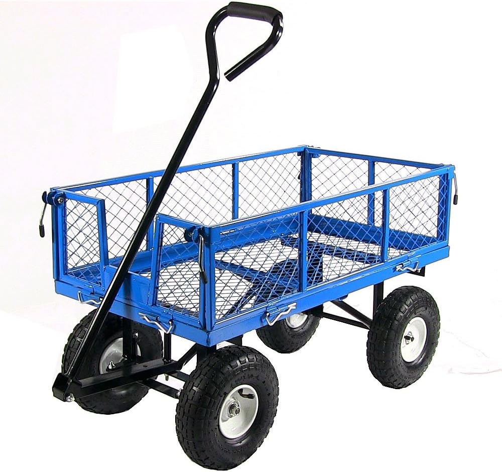 Sunnydaze Garden Cart, Heavy Duty Collapsible Utility Wagon, 400 Pound Capacity, Blue