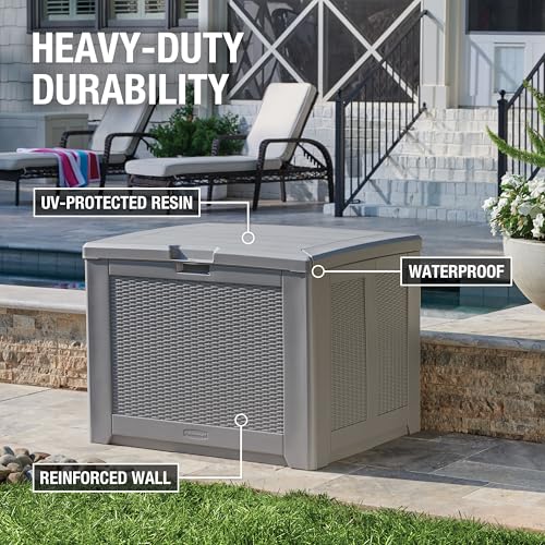 Rubbermaid Extra Large Resin Outdoor Storage Deck Box (134 Gal), Weather Resistant, Gray, Deck Organization for Home/Backyard/Pool Chemicals/Toys/Garden Tools/Porch/Patio Cushions