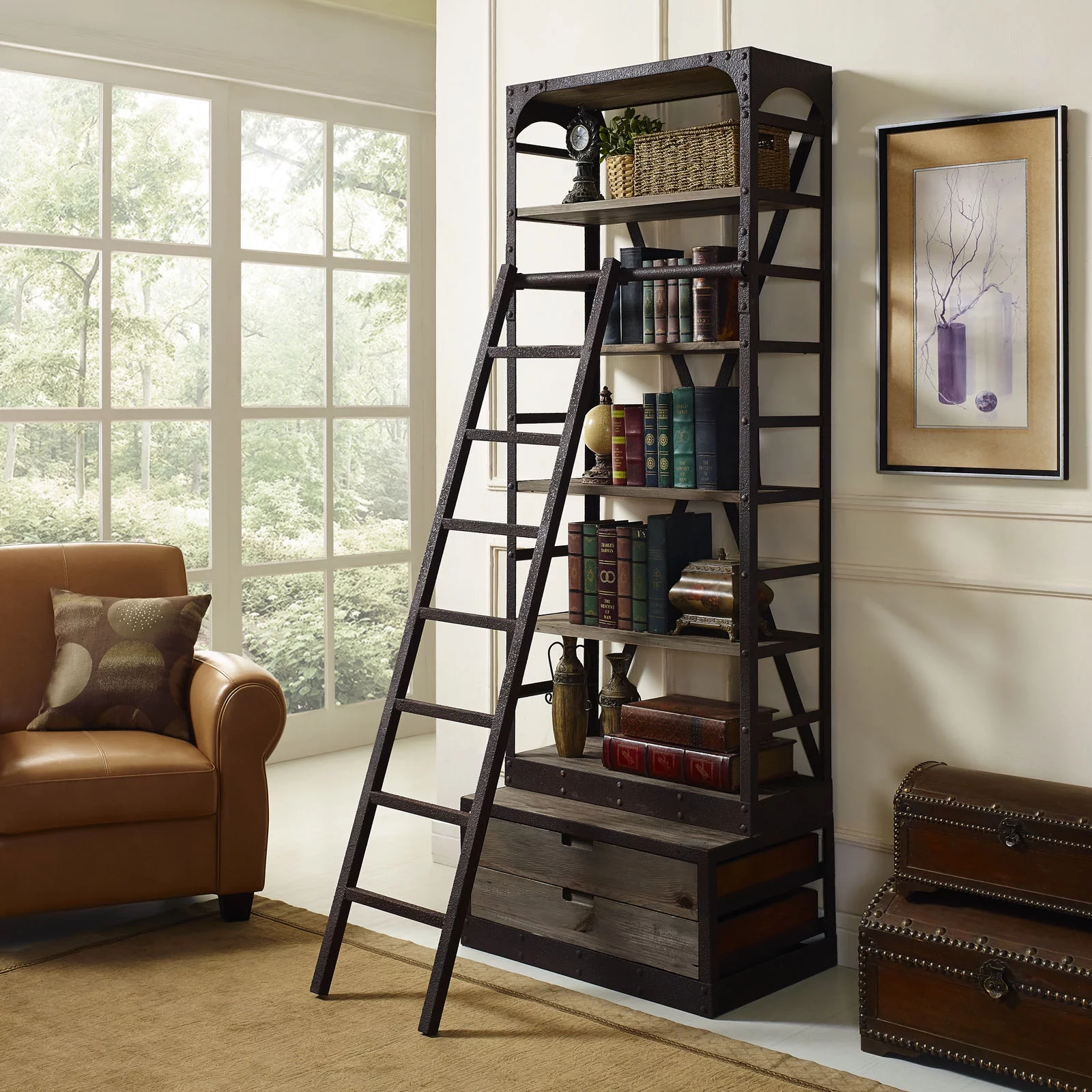 Industrial Modern Contemporary Living Room Wood Metal Stand Brown