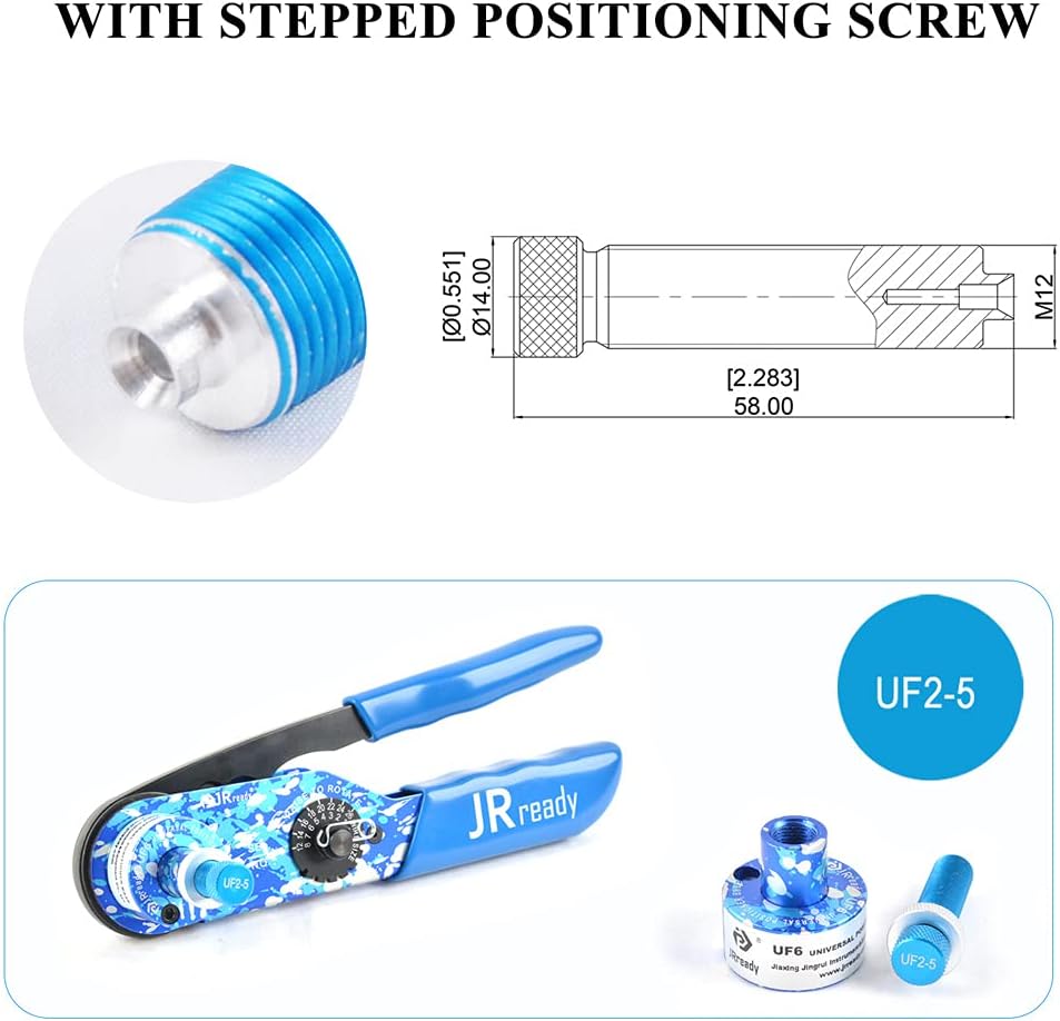 JRready ACT-M201 8 indent crimping tool design according M22520 1 01 for heavy duty circular rectangular electrical connector 38999 26482 etc. wire 12-26 awg 12 16 20 solid barrel contact