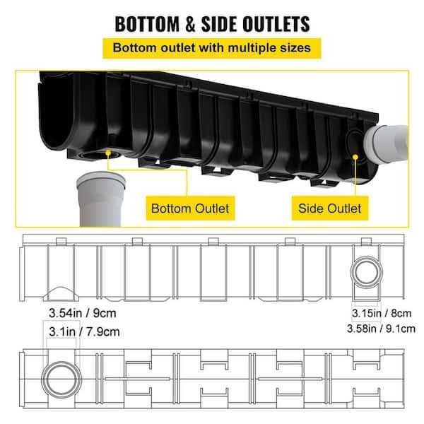 VEVOR Trench Drain System Channel Drain with Plastic Grate 5.9x7.5-Inch HDPE Drainage Trench - Shop Hardware Tools Online Store