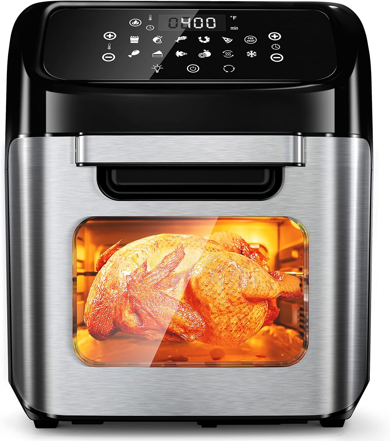 Air Fryer, 12 L (12.7 qt) Air fryer Oven with Rotisserie Function, 10 in 1 Electric Hot Oven with 8 Cooking Accessories and Recipe, 1700W Air Fryer Toaster Oven with 9 Presets, Preheat & Defrost