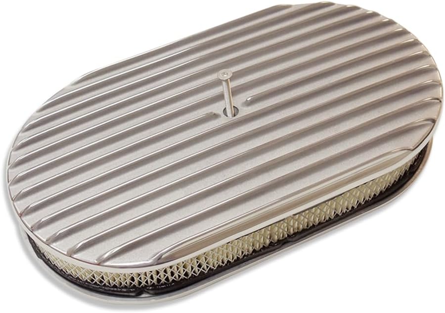 DEMOTOR PERFORMANCE Short Finned Center Bolt Valve Covers for SBC 305 350 with 15" Oval Air Cleaner and Breather Caps