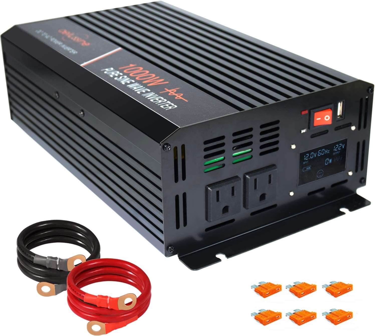 aeliussine Power Inverter 2000W Pure Sine Wave Inverter 12v DC to AC 120v Peak 4000 Watt Converter with LCD Display USB Charge Port for Car RV Boat Solar Power System.&hellip;